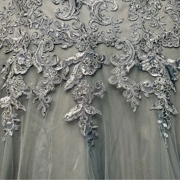 La Femme Dusty Blue Embellished Gown Sz12 - Picture 4 of 13